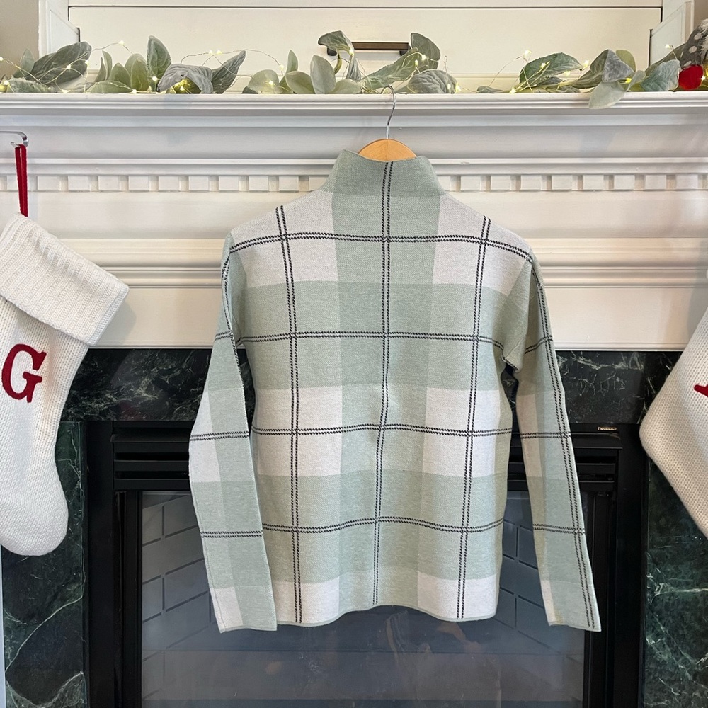 Rachel Zoe mint green plaid mock neck sweater.  Size Small.